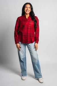 Z Supply river plaid button up top red dahlia - Z Supply top - Z Supply Tees & Tanks at Lush Fashion Lounge Trendy Boutique Oklahoma City