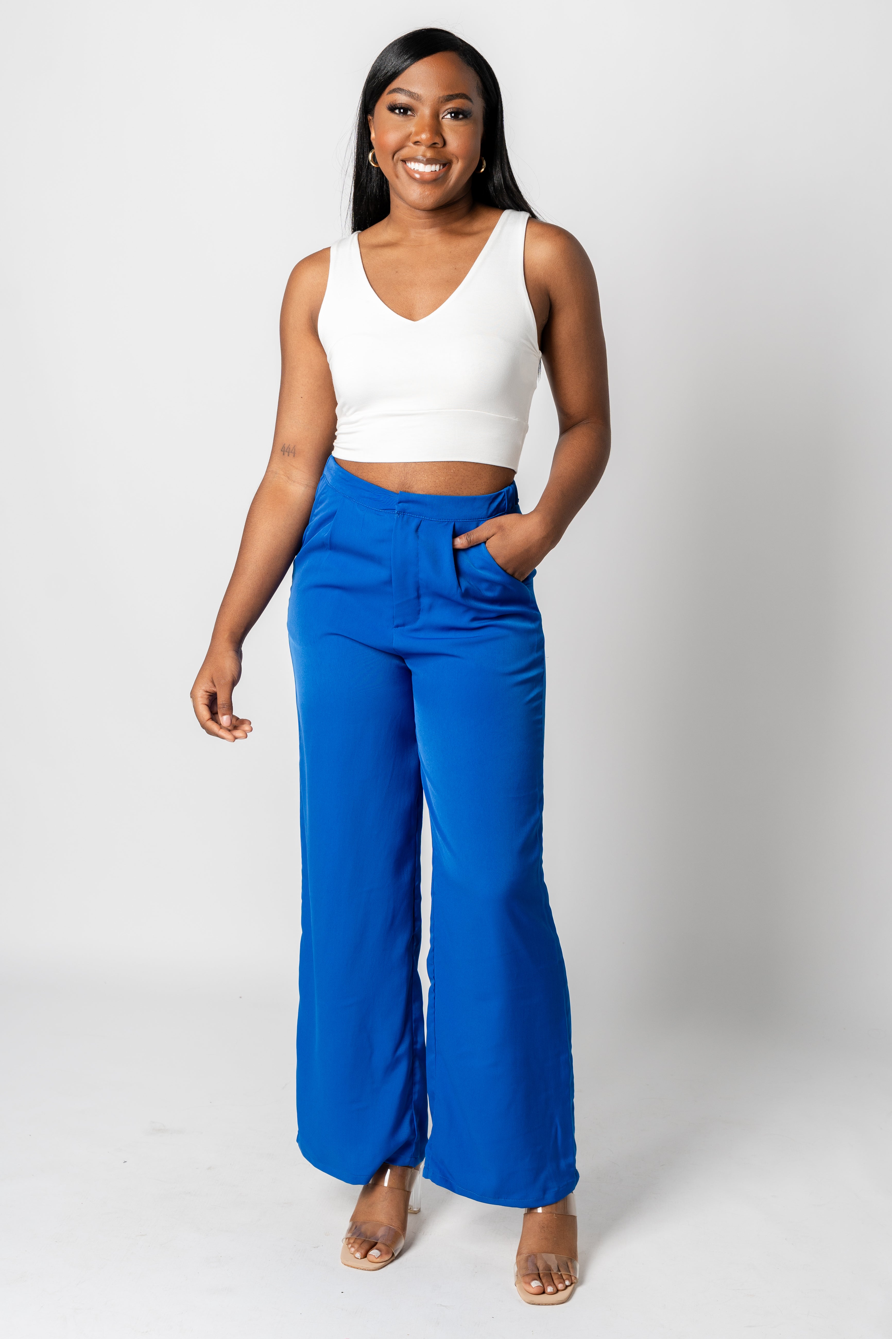 Wide-leg Pants - Dark blue/striped - Ladies | H&M US