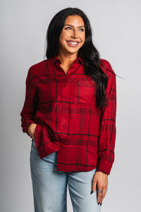 Z Supply river plaid button up top red dahlia - Z Supply top - Z Supply Tops, Dresses, Tanks, Tees, Cardigans, Joggers and Loungewear at Lush Fashion Lounge