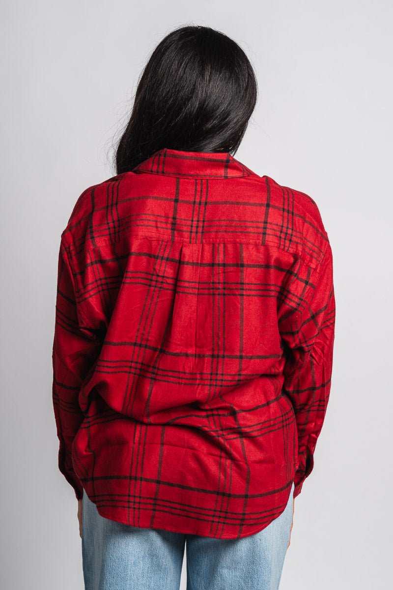 Z Supply river plaid button up top red dahlia