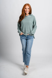 Lightweight hooded sweater jade - Trendy Sweaters | Cute Pullover Sweaters at Lush Fashion Lounge Boutique in Oklahoma City