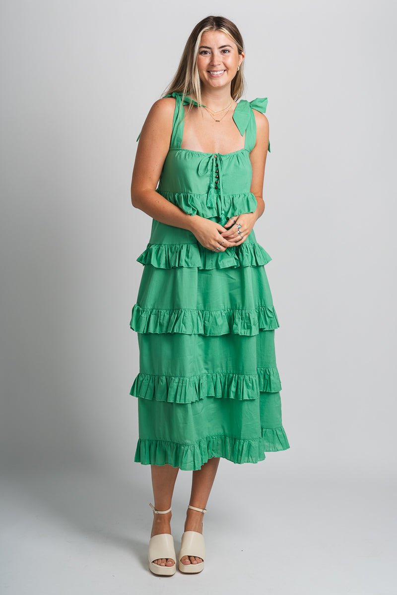 Ruffle maxi dress green - Trendy dress - Cute Vacation Collection at Lush Fashion Lounge Boutique in Oklahoma City