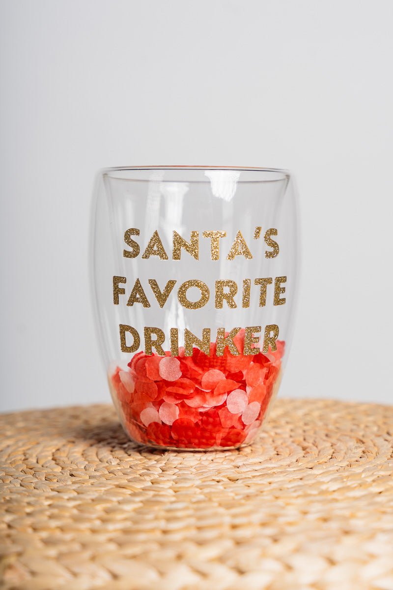 Santa's favorite drinker wine glass - Trendy Holiday Apparel at Lush Fashion Lounge Boutique in Oklahoma City