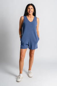 Sleeveless v-neck romper dusty indigo - Trendy Romper - Fashion Rompers & Pantsuits at Lush Fashion Lounge Boutique in Oklahoma City