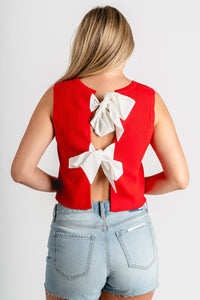 Back bow sleeveless top red - Trendy Holiday Apparel at Lush Fashion Lounge Boutique in Oklahoma City