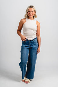 High neck ribbed tank top ecru - Trendy tank top - Fashion Tank Tops at Lush Fashion Lounge Boutique in Oklahoma City