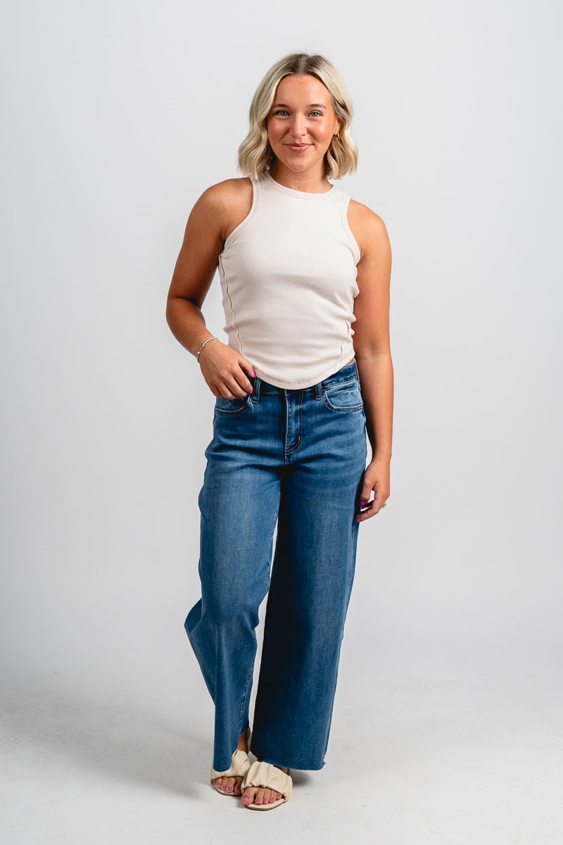 High neck ribbed tank top ecru - Trendy tank top - Fashion Tank Tops at Lush Fashion Lounge Boutique in Oklahoma City