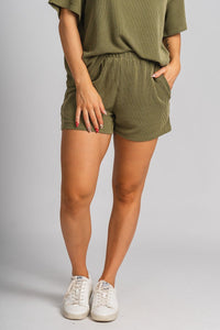 Ribbed knit shorts green - Affordable Shorts - Boutique Shorts at Lush Fashion Lounge Boutique in Oklahoma City