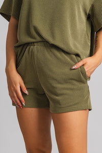 Ribbed knit shorts green - Cute Shorts - Trendy Shorts at Lush Fashion Lounge Boutique in Oklahoma City