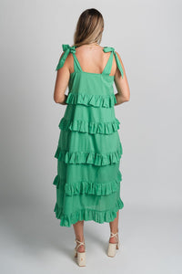 Ruffle maxi dress green - Affordable dress - Boutique Dresses at Lush Fashion Lounge Boutique in Oklahoma City