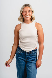 High neck ribbed tank top ecru - Affordable tank top - Boutique Tank Tops at Lush Fashion Lounge Boutique in Oklahoma City