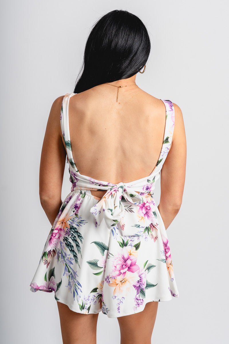 Tie back floral romper white