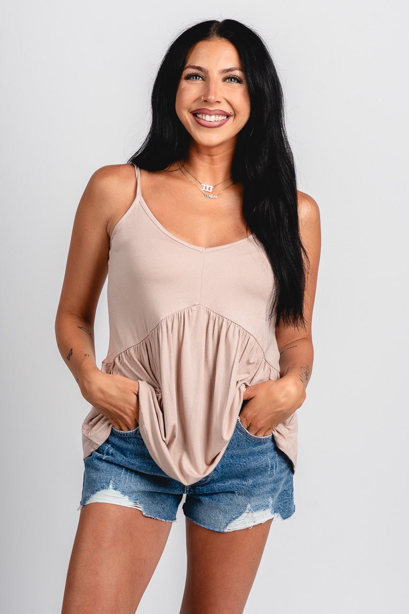 Babydoll tank top nude - Affordable tank top - Boutique Tank Tops at Lush Fashion Lounge Boutique in Oklahoma City