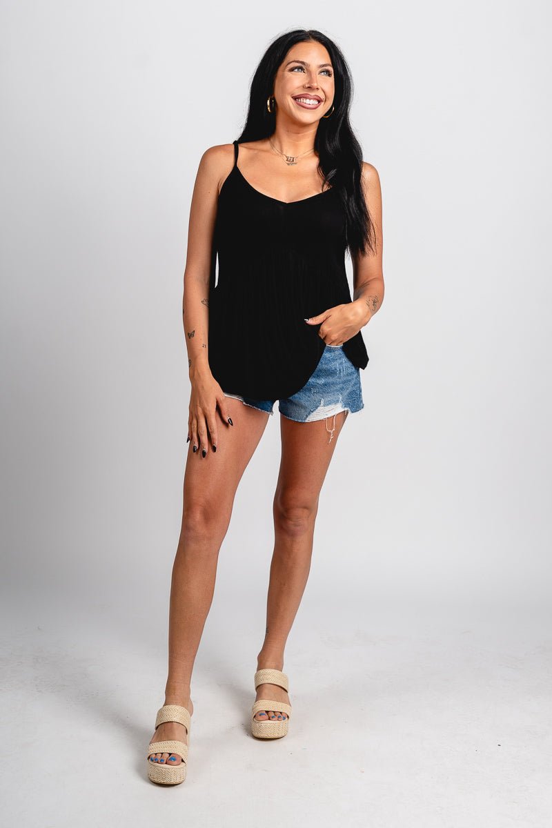 Babydoll tank top black Stylish tank top - Womens Fashion Tank Tops at Lush Fashion Lounge Boutique in Oklahoma City