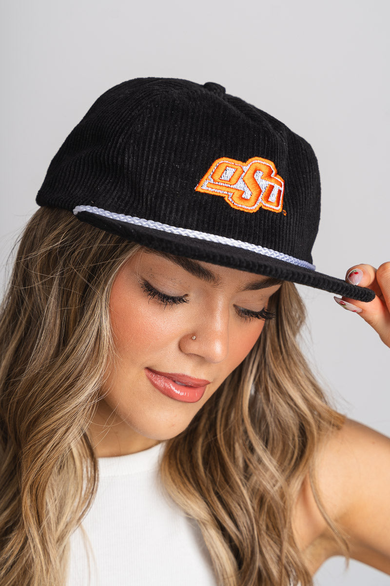 OSU OSU logo corduroy rope hat black Hat One size | Lush Fashion Lounge Trendy Oklahoma State Cowboys Apparel & Cute Gameday T-Shirts