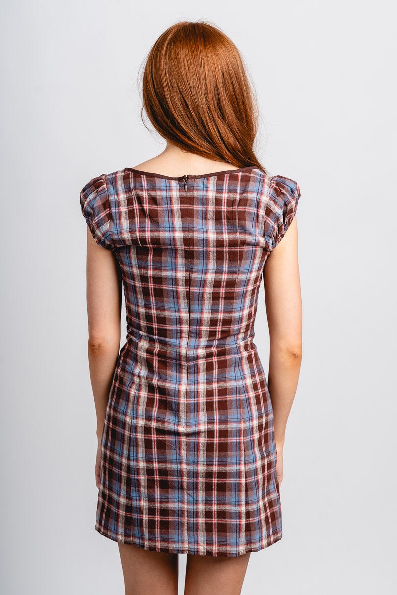 Plaid mini dress brown