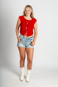 Tie front sleeveless sweater top red - Trendy Sweaters | Cute Pullover Sweaters at Lush Fashion Lounge Boutique in Oklahoma City