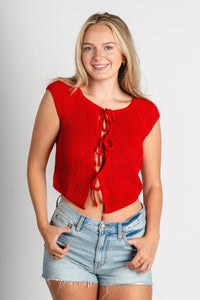Tie front sleeveless sweater top red – Stylish Sweaters | Boutique Sweaters at Lush Fashion Lounge Boutique in Oklahoma City