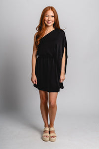 One shoulder mini dress black - Stylish dress - Trendy Staycation Outfits at Lush Fashion Lounge Boutique in Oklahoma City