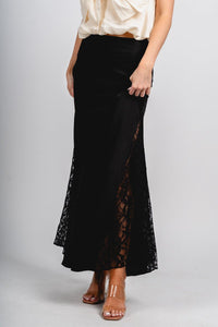 Lace trim midi skirt black | Lush Fashion Lounge: boutique fashion skirts, affordable boutique skirts, cute affordable skirts