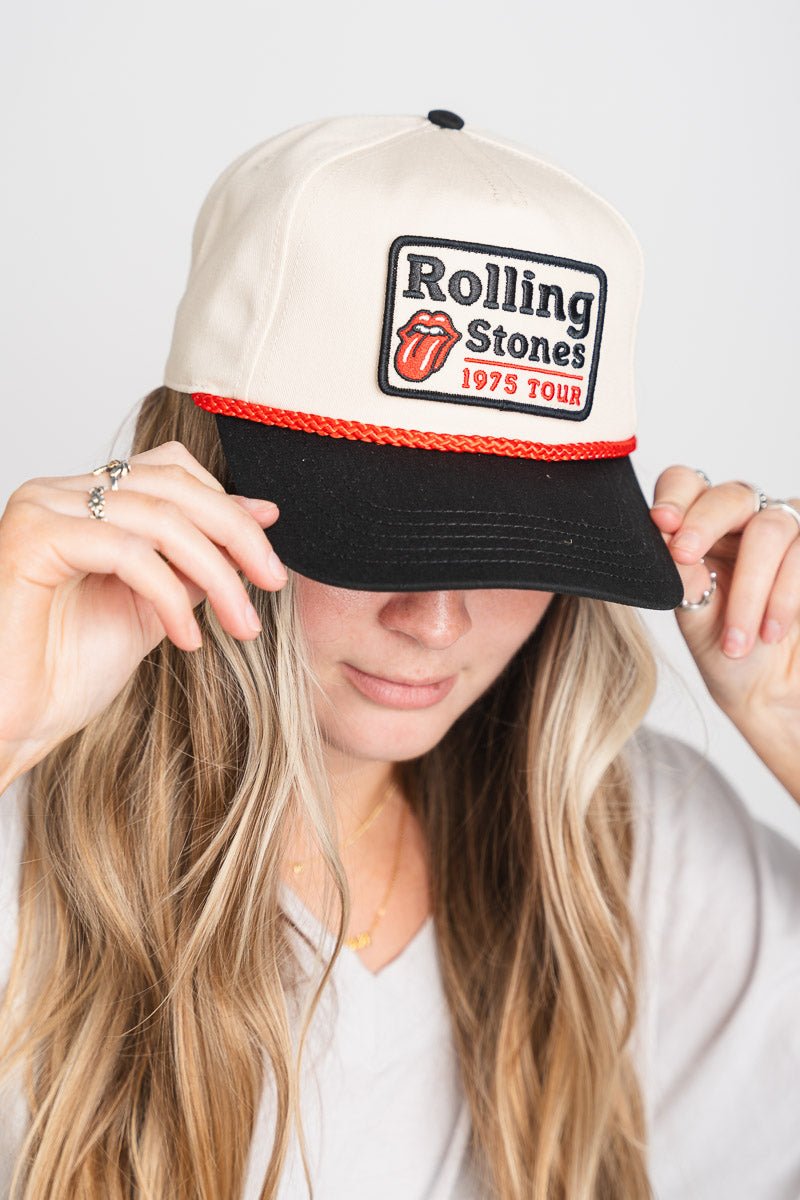 Rolling Stones roscoe rope canvas hat black/ivory - Trendy Band T-Shirts and Sweatshirts at Lush Fashion Lounge Boutique in Oklahoma City