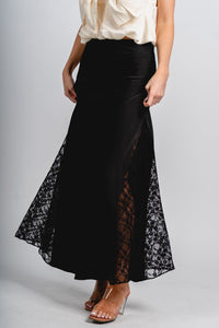 Lace trim midi skirt black | Lush Fashion Lounge: boutique fashion skirts, affordable boutique skirts, cute affordable skirts