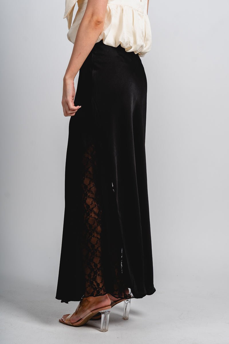 Lace trim midi skirt black | Lush Fashion Lounge: boutique fashion skirts, affordable boutique skirts, cute affordable skirts