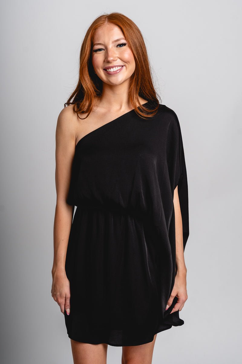 One shoulder mini dress black - Affordable dress - Boutique Dresses at Lush Fashion Lounge Boutique in Oklahoma City