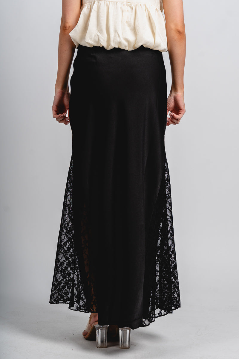Lace trim midi skirt black | Lush Fashion Lounge: boutique fashion skirts, affordable boutique skirts, cute affordable skirts