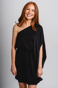 One shoulder mini dress black - Trendy dress - Cute Vacation Collection at Lush Fashion Lounge Boutique in Oklahoma City