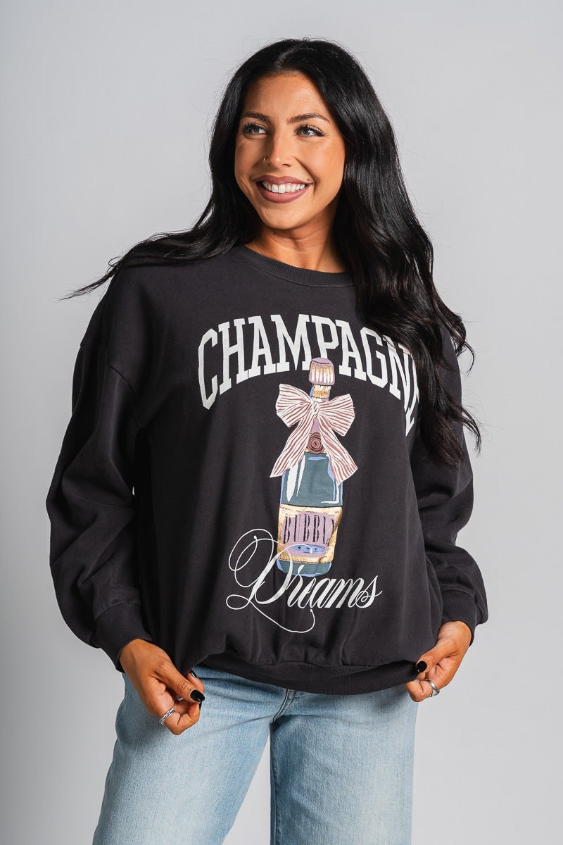 Z Supply Champagne Sunday sweatshirt black sand - Z Supply sweatshirt - Z Supply Tops, Dresses, Tanks, Tees, Cardigans, Joggers and Loungewear at Lush Fashion Lounge