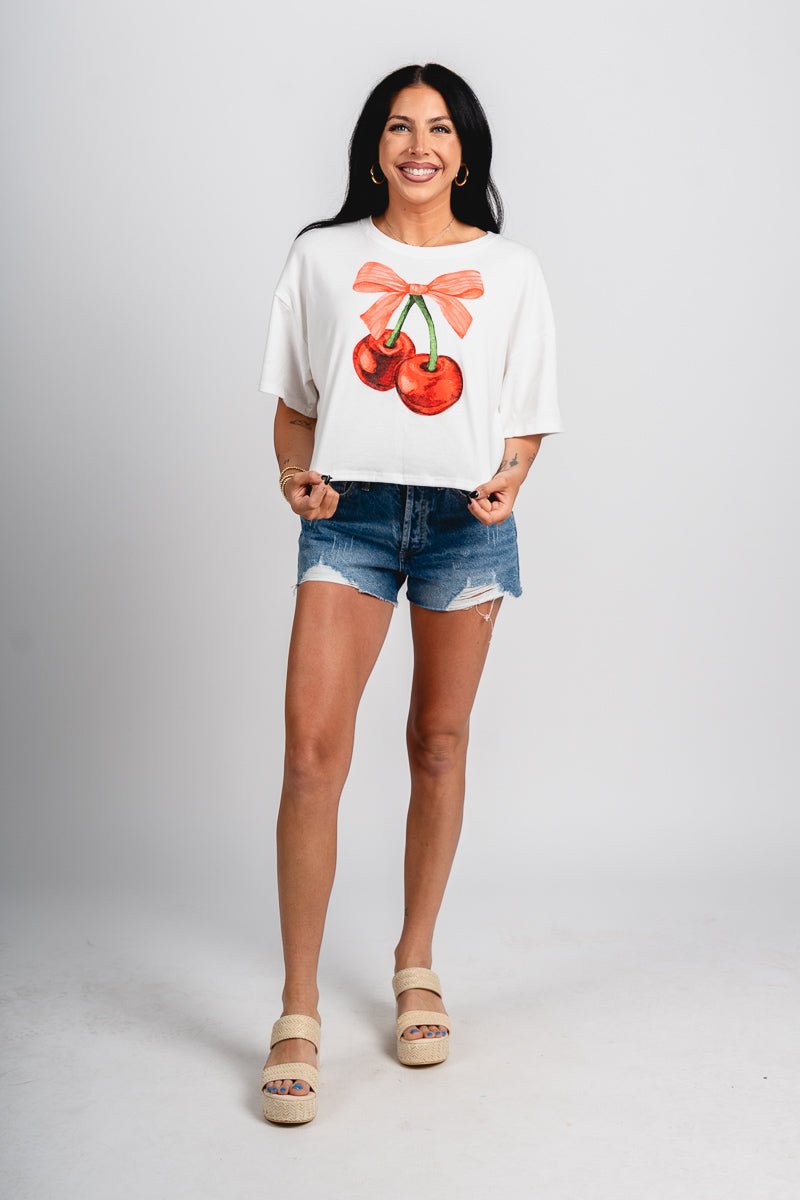 Cherry ribbon crop top ivory