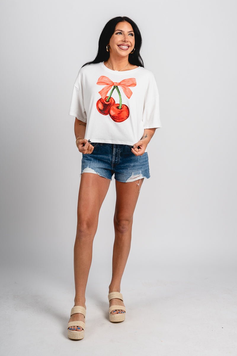 Cherry ribbon crop top ivory