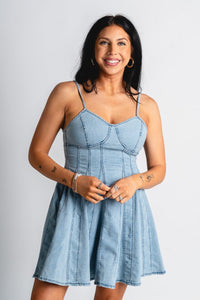 Bustier denim dress blue - Cute dress - Trendy Dresses at Lush Fashion Lounge Boutique in Oklahoma City