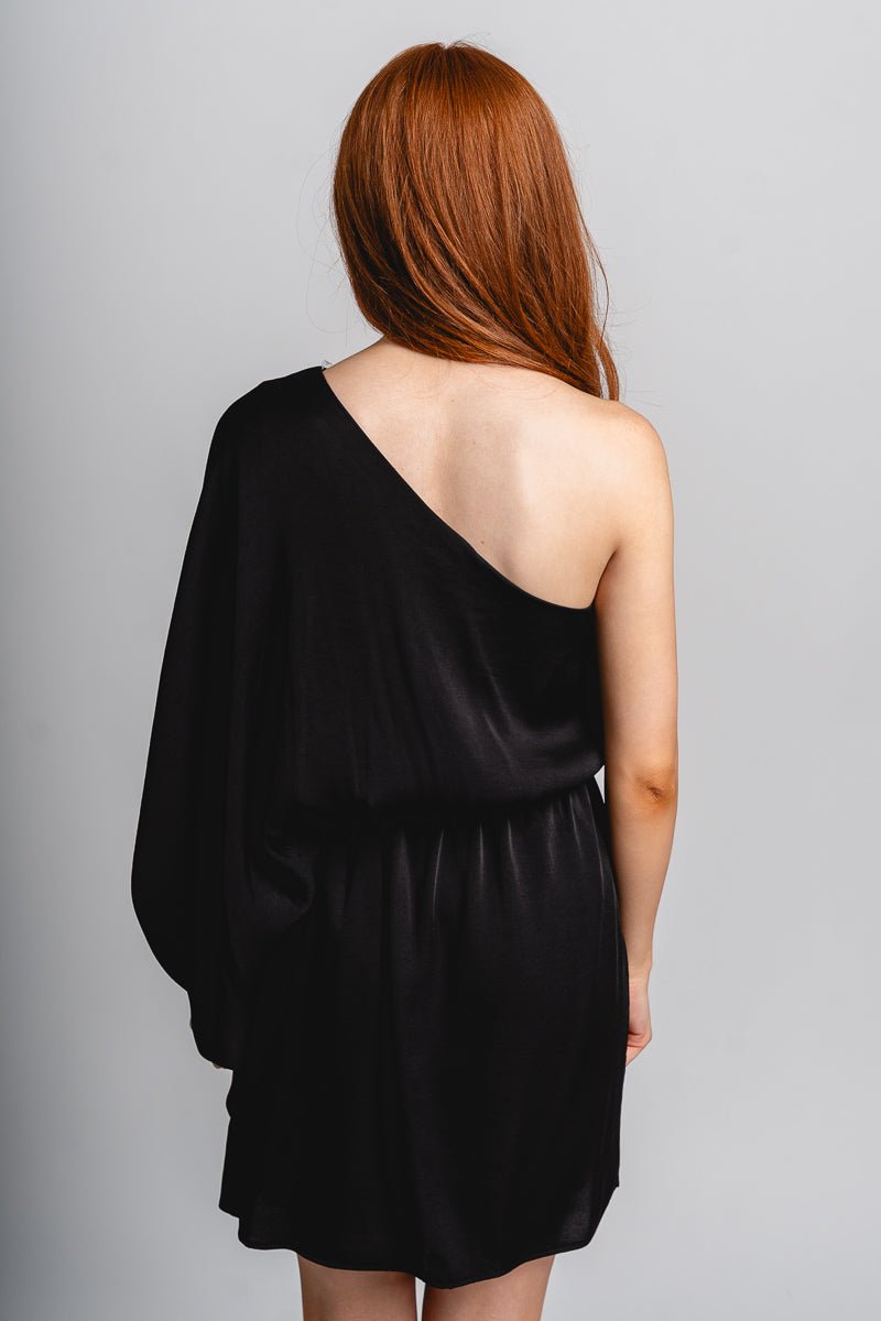 One shoulder mini dress black - Adorable dress - Stylish Vacation T-Shirts at Lush Fashion Lounge Boutique in Oklahoma City