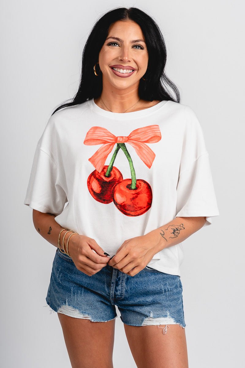 Cherry ribbon crop top ivory