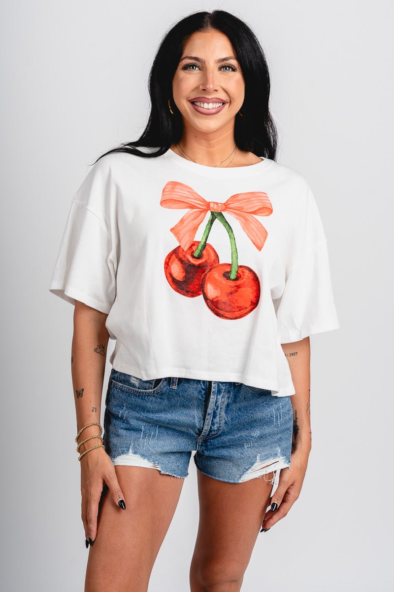 Cherry ribbon crop top ivory