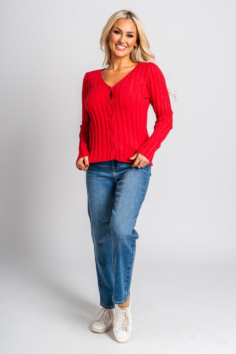 Bow sweater cardigan red - Trendy Valentine's T-Shirts at Lush Fashion Lounge Boutique in Oklahoma City