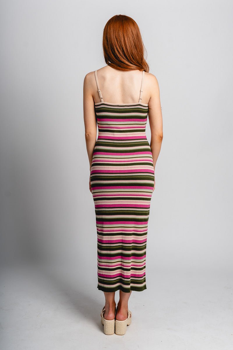 Striped midi dress pink multi - Affordable dress - Boutique Dresses at Lush Fashion Lounge Boutique in Oklahoma City
