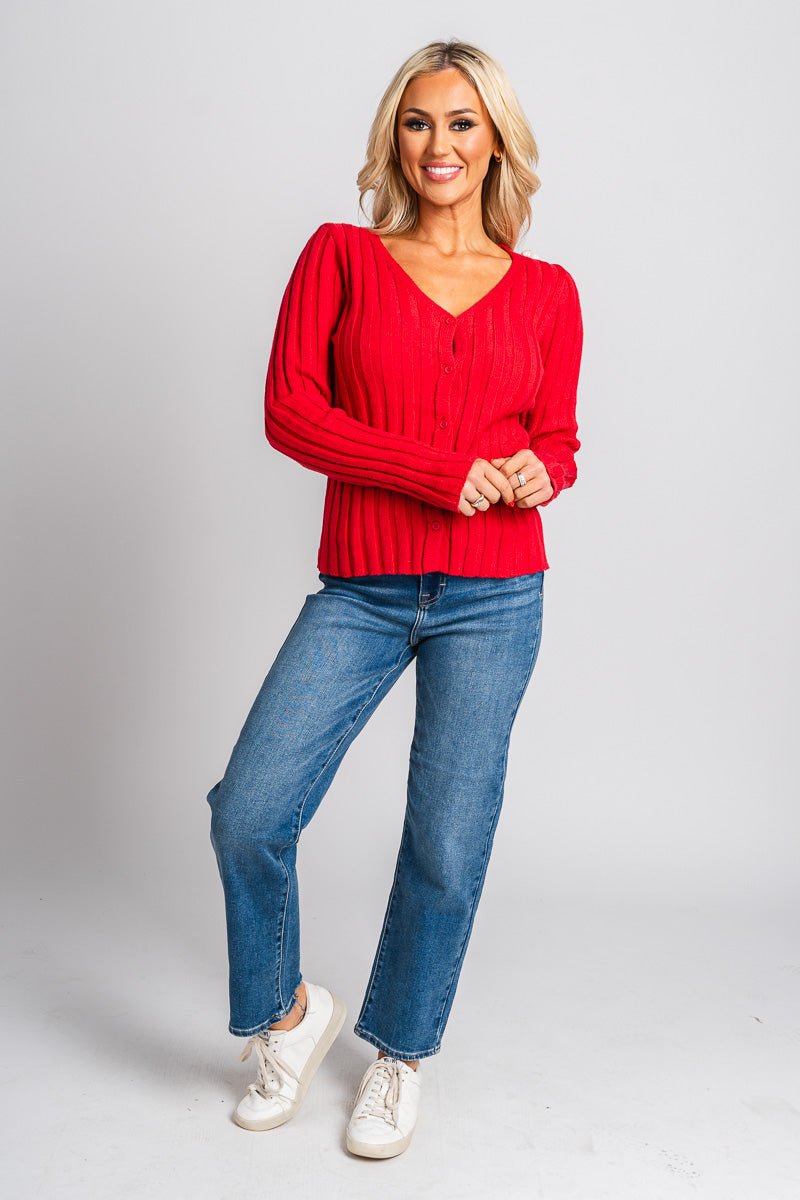 Bow sweater cardigan red - Cute Valentine's Day Outfits at Lush Fashion Lounge Boutique in Oklahoma City