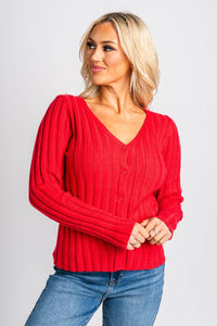 Bow sweater cardigan red - Trendy T-Shirts for Valentine's Day at Lush Fashion Lounge Boutique in Oklahoma City