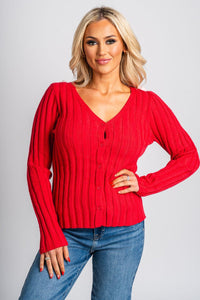 Bow sweater cardigan red - Unique Valentine's Day T-Shirt Designs at Lush Fashion Lounge Boutique in Oklahoma City