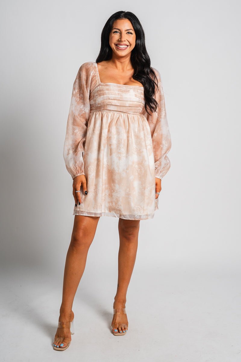 Floral babydoll dress cinnamon - Trendy dress - Fashion Dresses at Lush Fashion Lounge Boutique in Oklahoma City