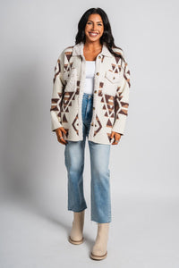 Abstract sherpa jacket cream/brown – Unique Blazers | Cute Blazers For Women at Lush Fashion Lounge Boutique in Oklahoma City