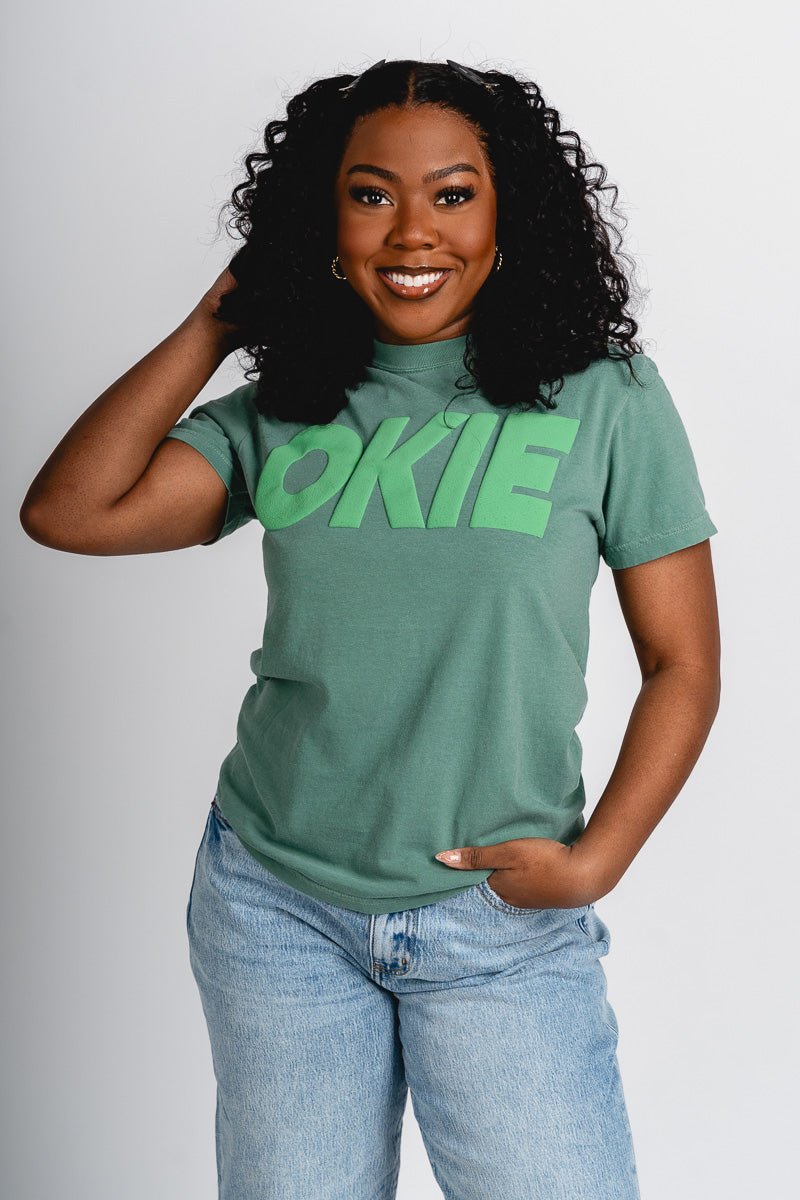 Okie puff comfort colors t-shirt green - Unique St. Patrick's Day T-Shirt Designs at Lush Fashion Lounge Boutique in Oklahoma City