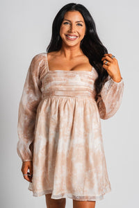 Floral babydoll dress cinnamon - Cute dress - Trendy Dresses at Lush Fashion Lounge Boutique in Oklahoma City