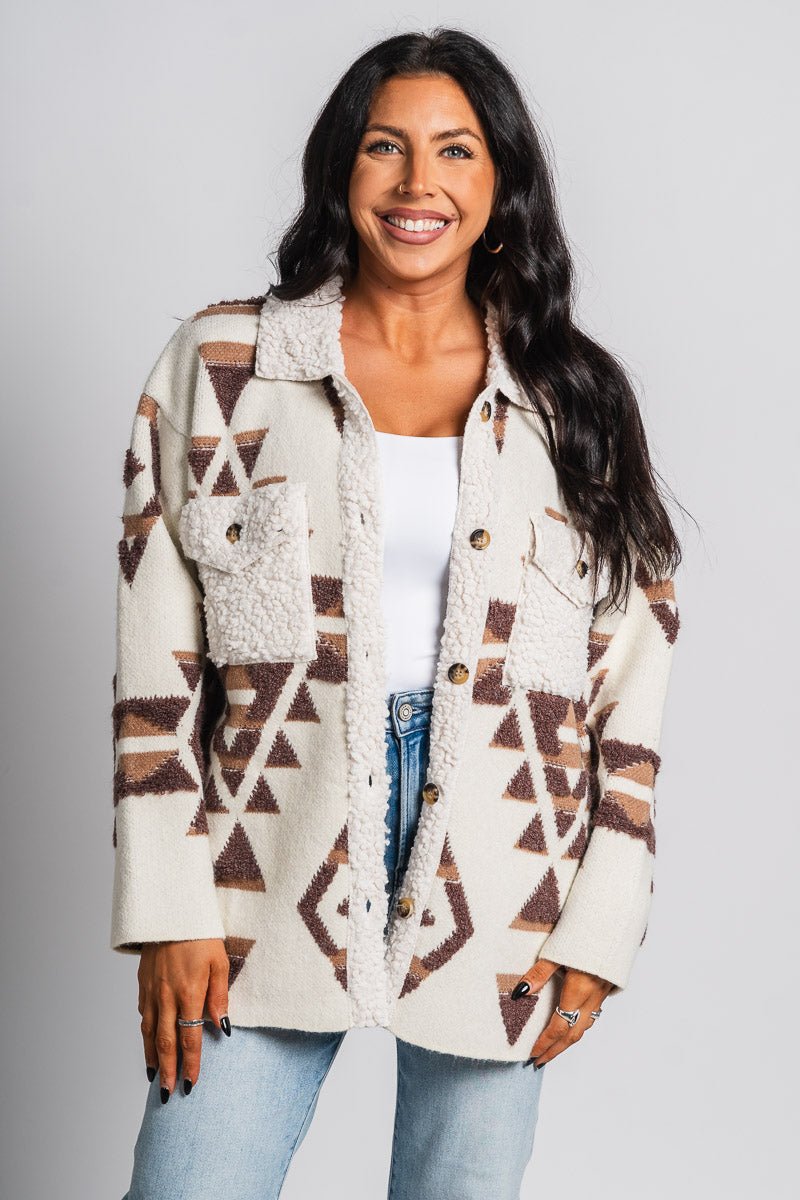 Abstract sherpa jacket cream/brown – Trendy Jackets | Cute Fashion Blazers at Lush Fashion Lounge Boutique in Oklahoma City