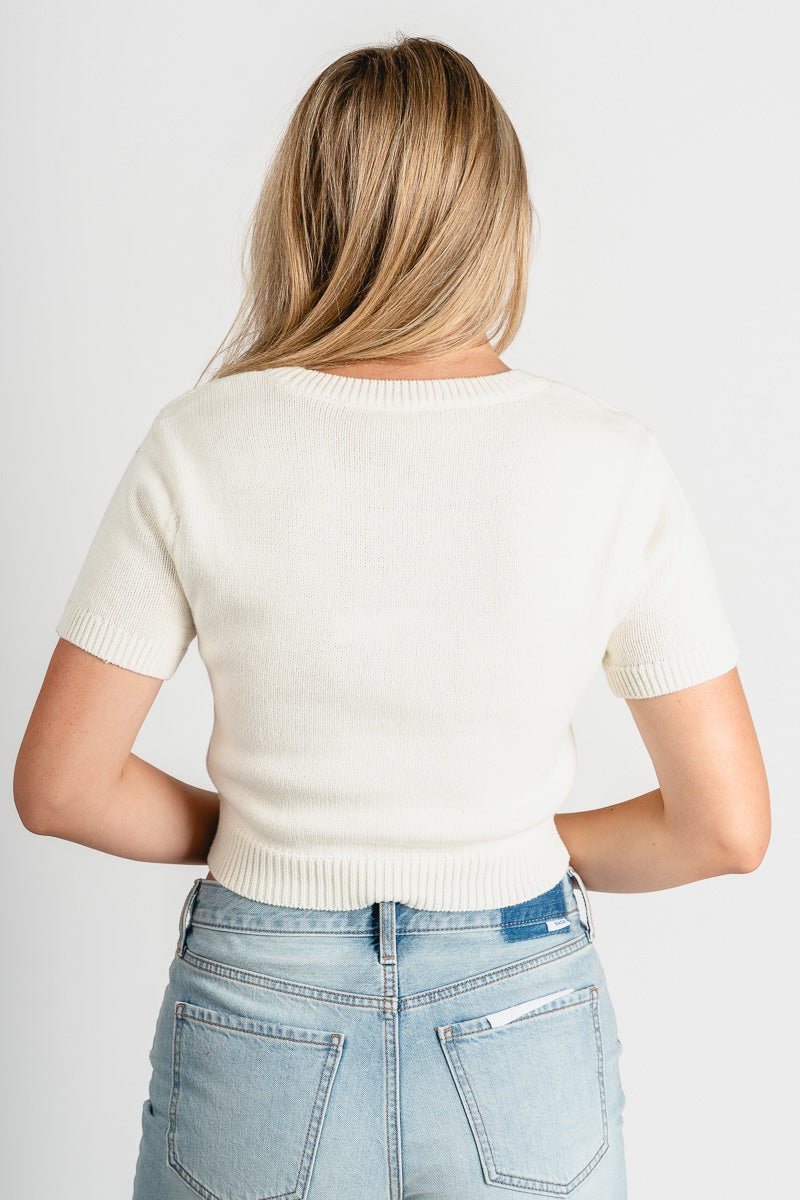 Game day teddy bear short sleeve sweater white/orange