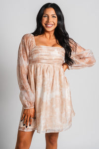 Floral babydoll dress cinnamon - Affordable dress - Boutique Dresses at Lush Fashion Lounge Boutique in Oklahoma City