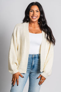 Boxy knit cardigan ivory - Cute Cardigan - Trendy Cardigans & Stylish Kimonos at Lush Fashion Lounge Boutique in Oklahoma City